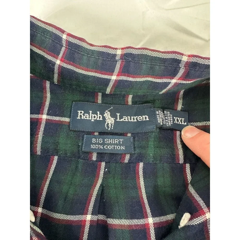 Ralph Lauren Big Shirt Men's 2XL Green Red Plaid Long‎ Sleeve Button Down Shirt